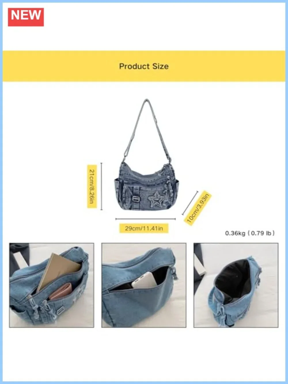 Women's Denim Crossbody Purse with Multiple Pockets - Small Y2k Preppy Jean